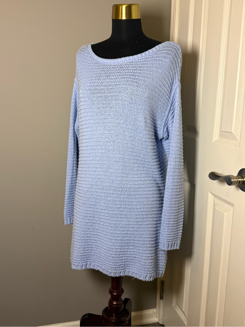 HIHO Tortola BVI Light Blue Cotton Knit Sweater Tunic Sweater Dress Women’s M